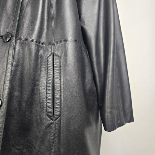 Vintage Danier Black Leather Coat Size XL Genuine Leather Mid Length Jacket