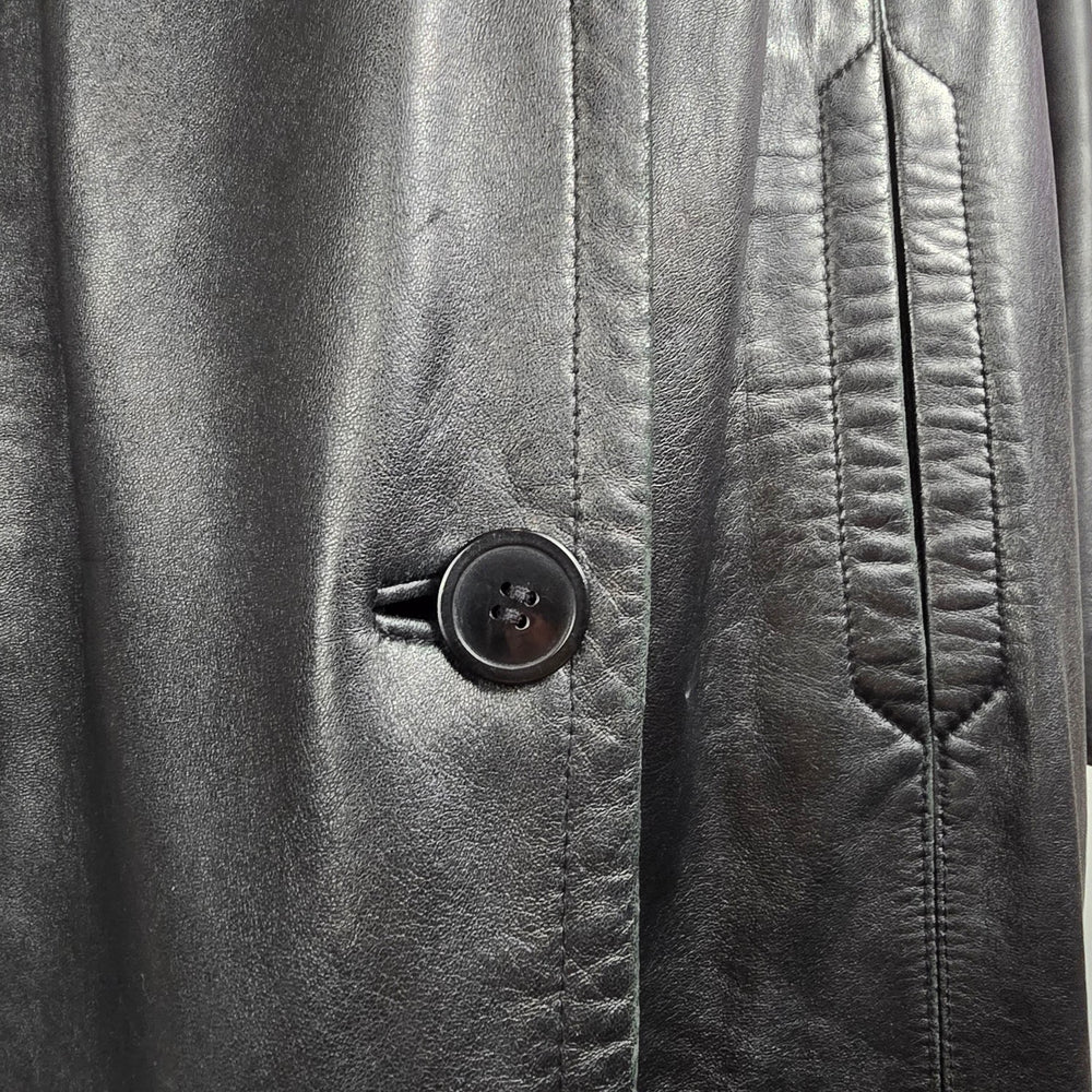 Vintage Danier Black Leather Coat Size XL Genuine Leather Mid Length Jacket