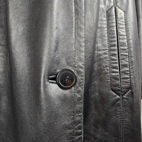 Vintage Danier Black Leather Coat Size XL Genuine Leather Mid Length Jacket