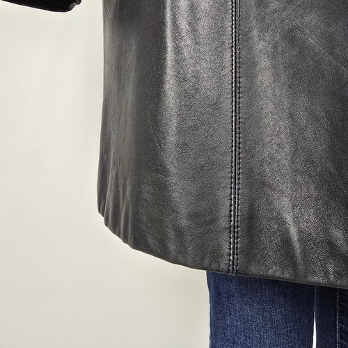 Vintage Danier Black Leather Coat Size XL Genuine Leather Mid Length Jacket