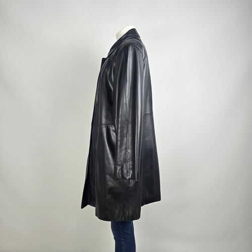 Vintage Danier Black Leather Coat Size XL Genuine Leather Mid Length Jacket