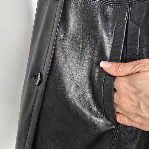 Vintage Danier Black Leather Coat Size XL Genuine Leather Mid Length Jacket