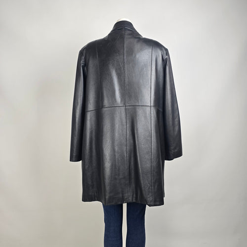 Vintage Danier Black Leather Coat Size XL Genuine Leather Mid Length Jacket