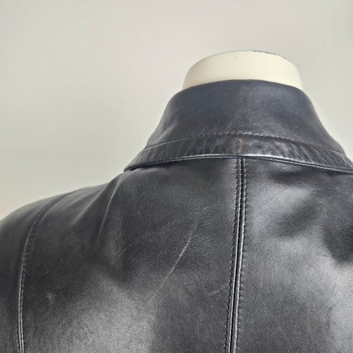 Vintage Danier Black Leather Coat Size XL Genuine Leather Mid Length Jacket