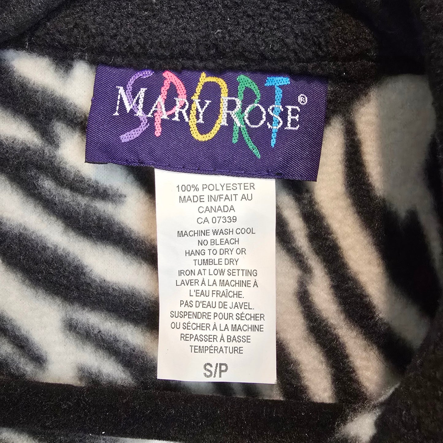 Vintage Mary Rose Zebra Print Fleece Jacket Made in Canada Size S