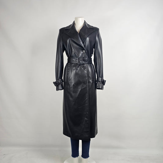 Dynamite Black Faux Leather Trench Coat Belted XS