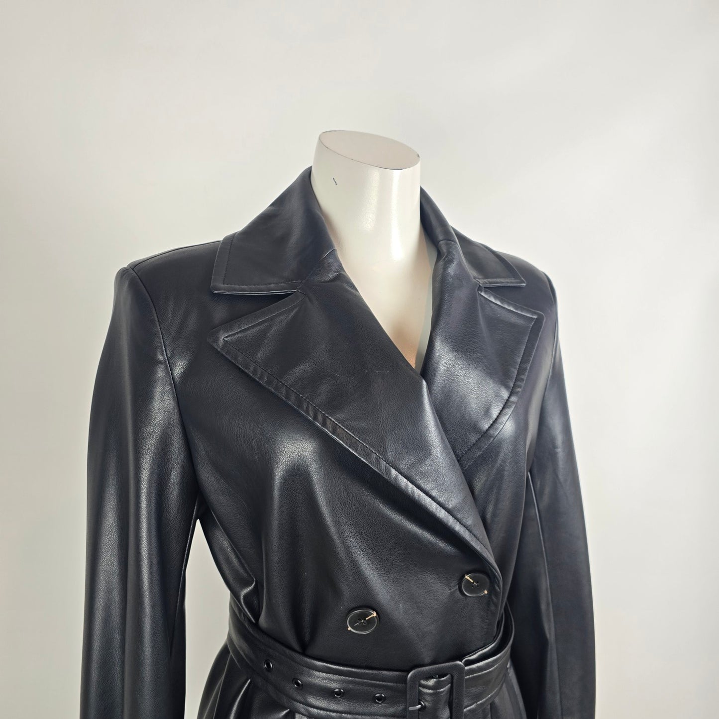 Dynamite Black Faux Leather Trench Coat Belted XS