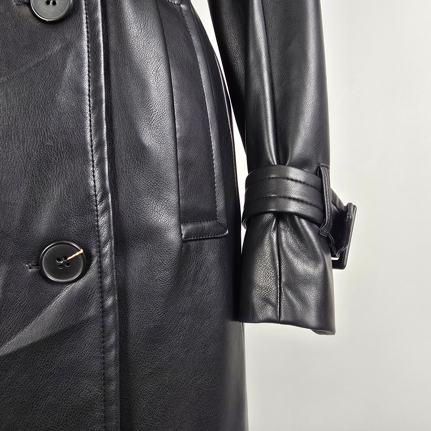 Dynamite Black Faux Leather Trench Coat Belted XS
