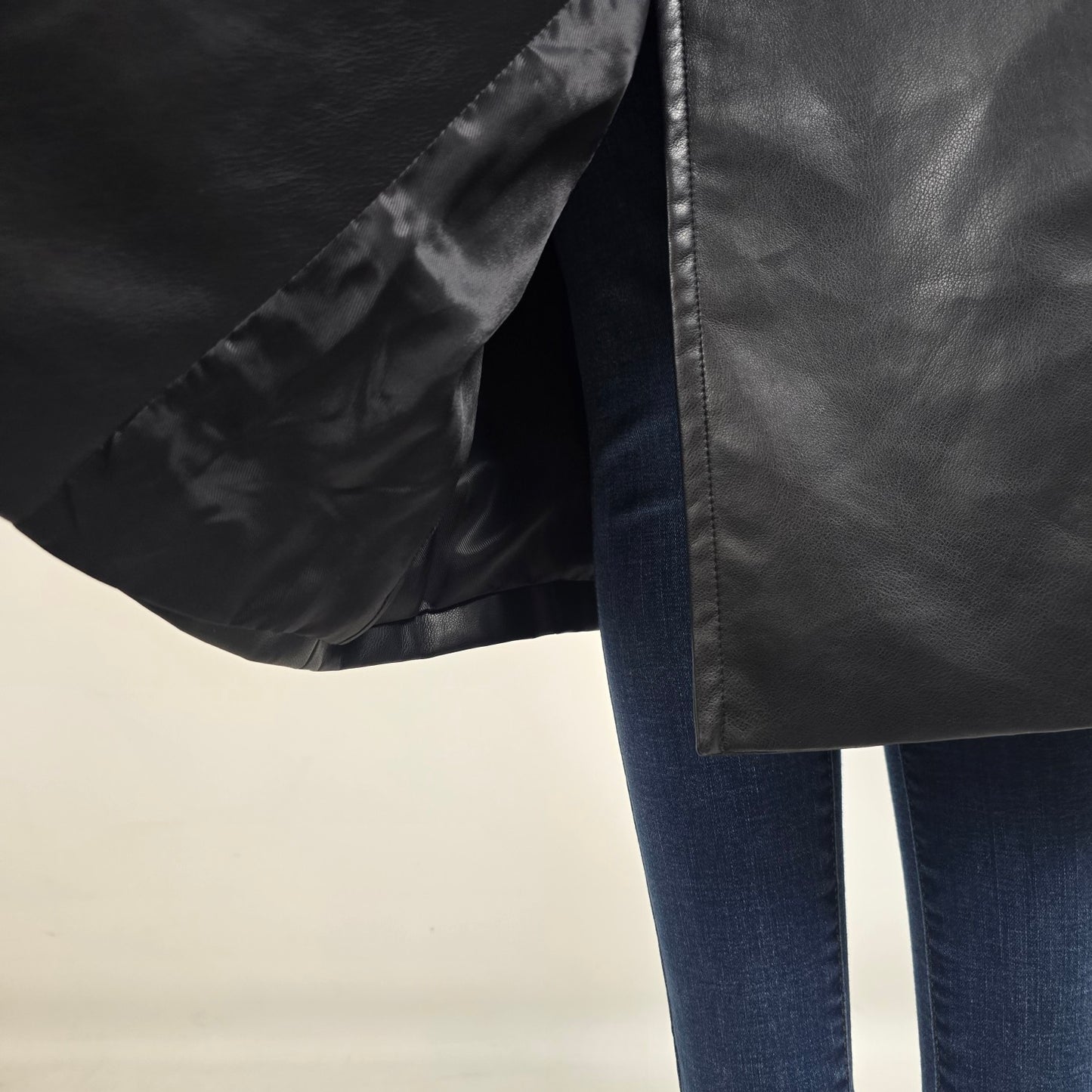 Dynamite Black Faux Leather Trench Coat Belted XS