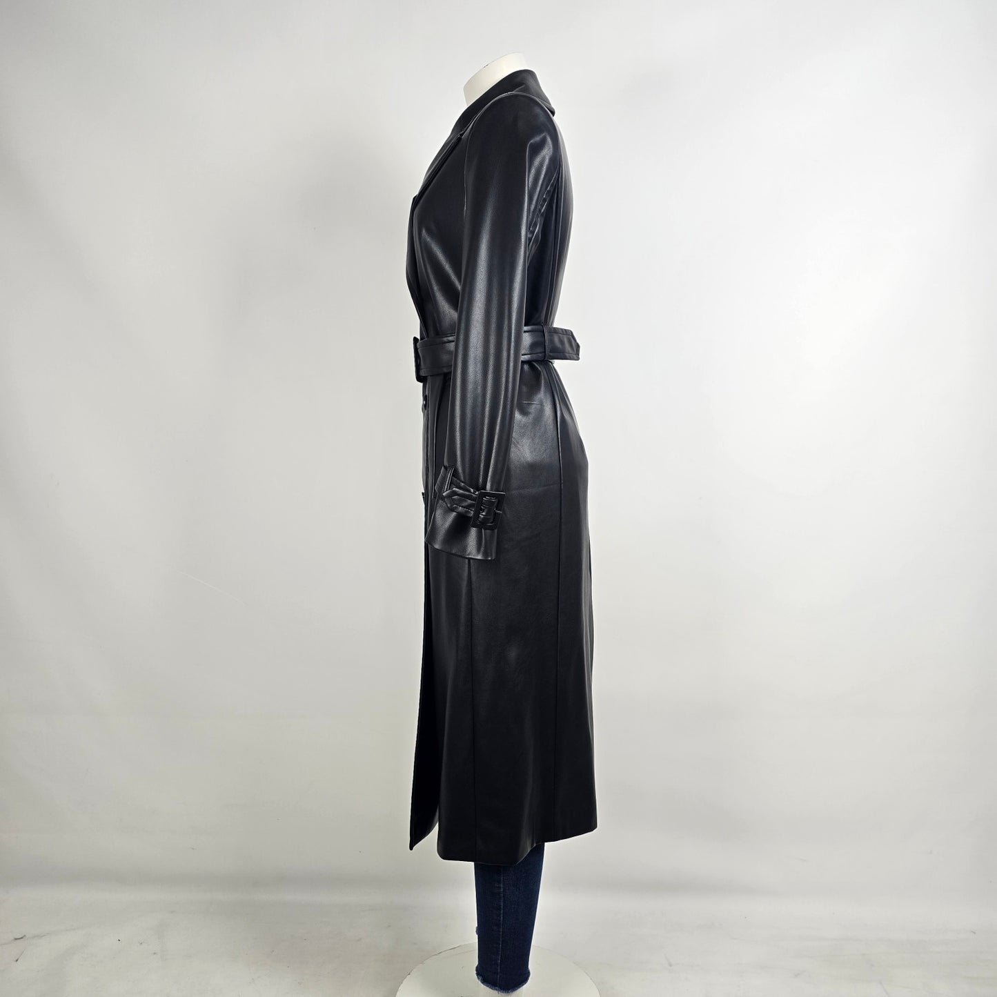 Dynamite Black Faux Leather Trench Coat Belted XS