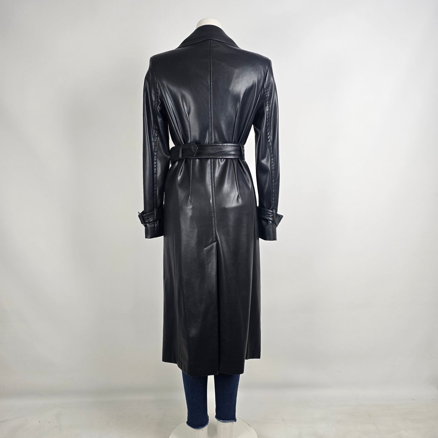 Dynamite Black Faux Leather Trench Coat Belted XS