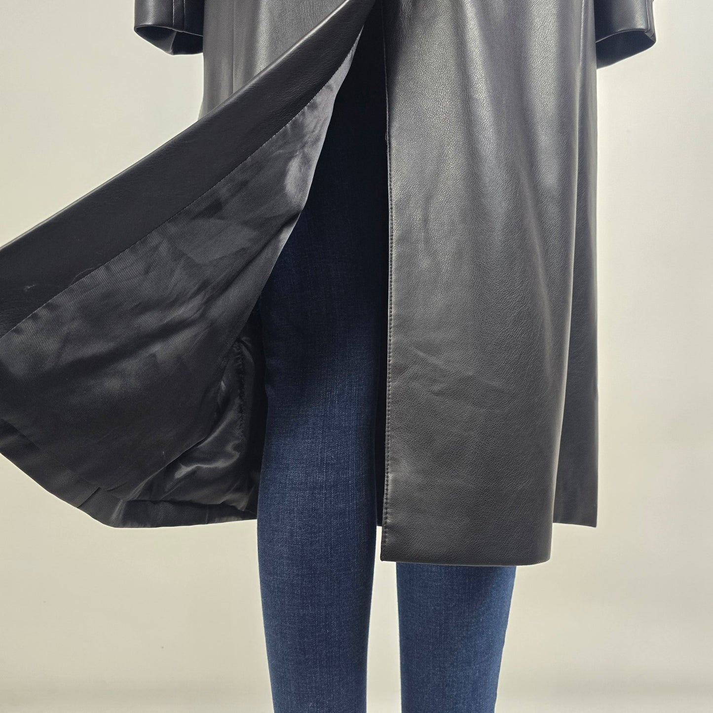 Dynamite Black Faux Leather Trench Coat Belted XS