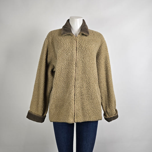Woolrich Sherpa Fleece Jacket Corduroy Trim Zip Up Size L