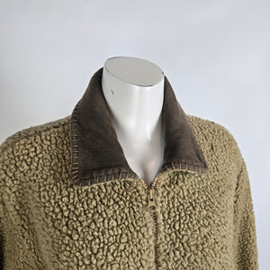 Woolrich Sherpa Fleece Jacket Corduroy Trim Zip Up Size L