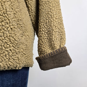 Woolrich Sherpa Fleece Jacket Corduroy Trim Zip Up Size L
