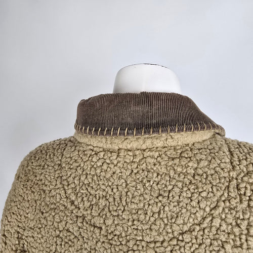 Woolrich Sherpa Fleece Jacket Corduroy Trim Zip Up Size L