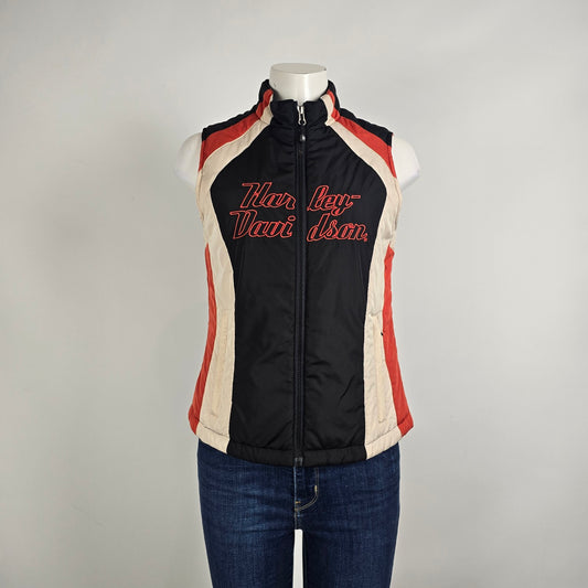 Harley Davidson Moto Vest Embroidered Logo Zip Black Red Size S