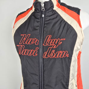 Harley Davidson Moto Vest Embroidered Logo Zip Black Red Size S