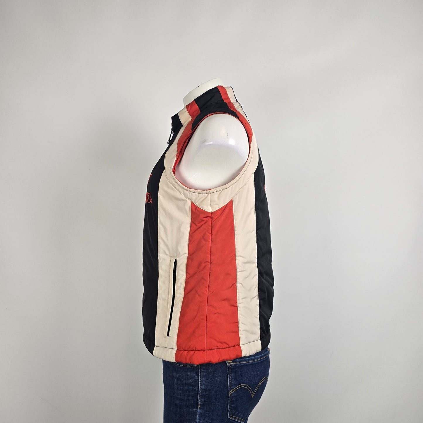 Harley Davidson Moto Vest Embroidered Logo Zip Black Red Size S