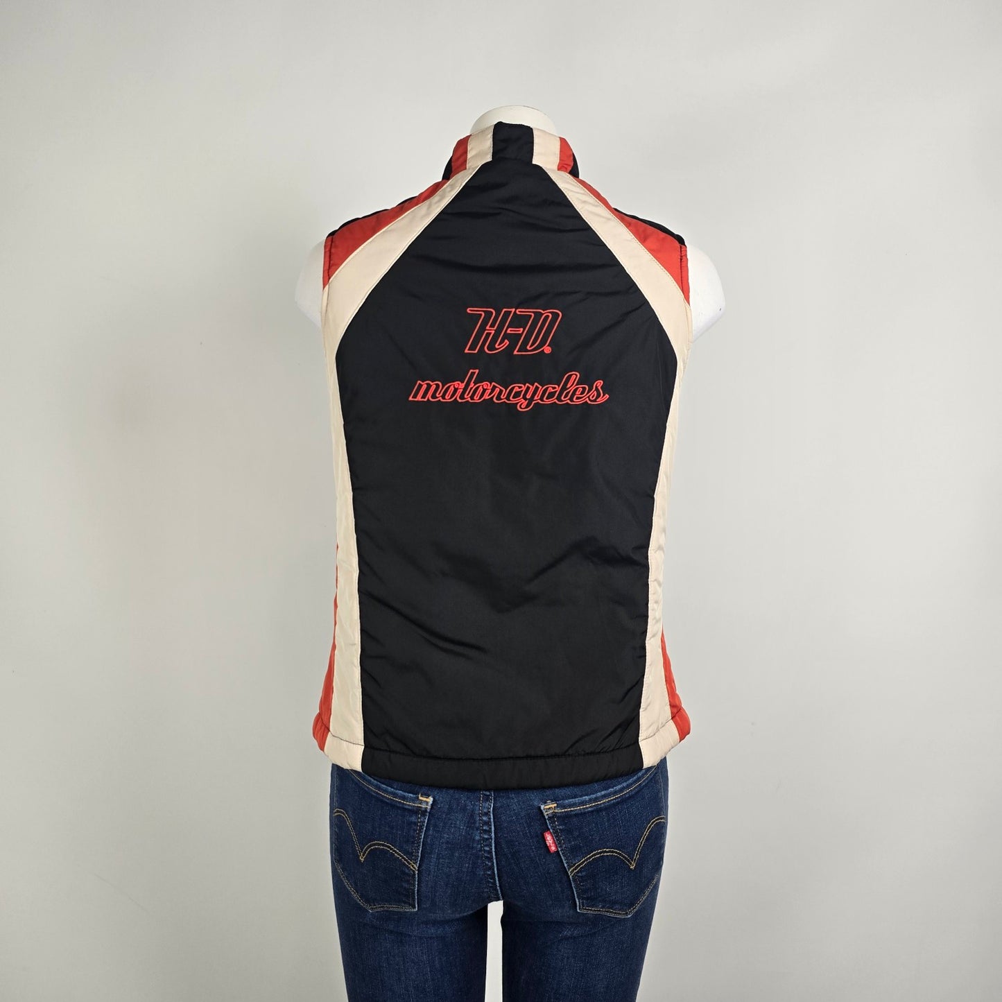 Harley Davidson Moto Vest Embroidered Logo Zip Black Red Size S