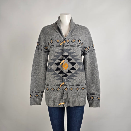 Premium by Kolby Southwestern Cardigan Jacket Size M Grey Aztec Toggle Sweater