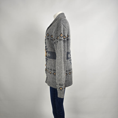 Premium by Kolby Southwestern Cardigan Jacket Size M Grey Aztec Toggle Sweater