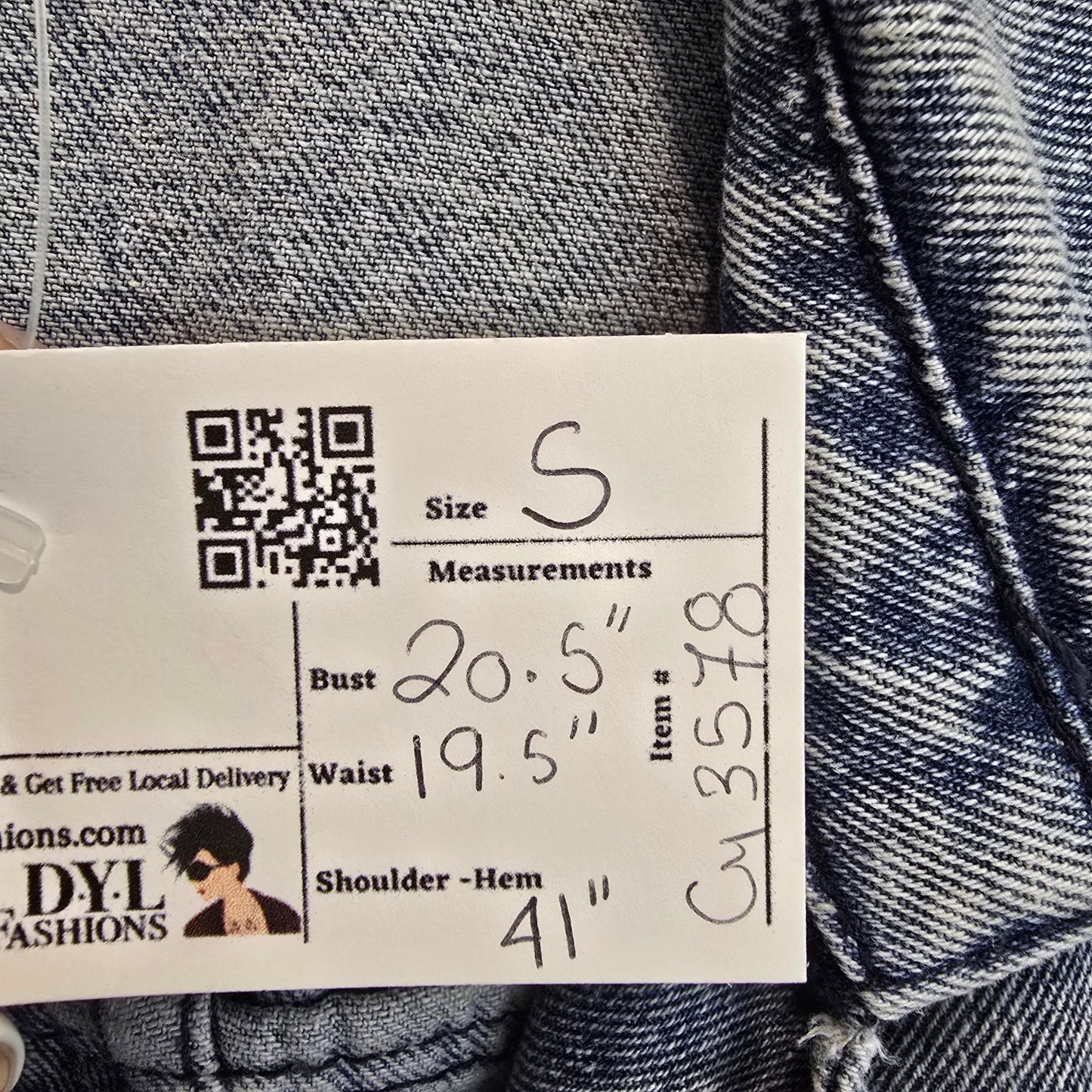 Vintage STOOSH Denim Trench Coat Size S Belted Double Breasted Long Jacket