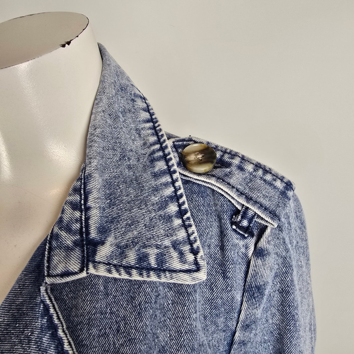 Vintage STOOSH Denim Trench Coat Size S Belted Double Breasted Long Jacket