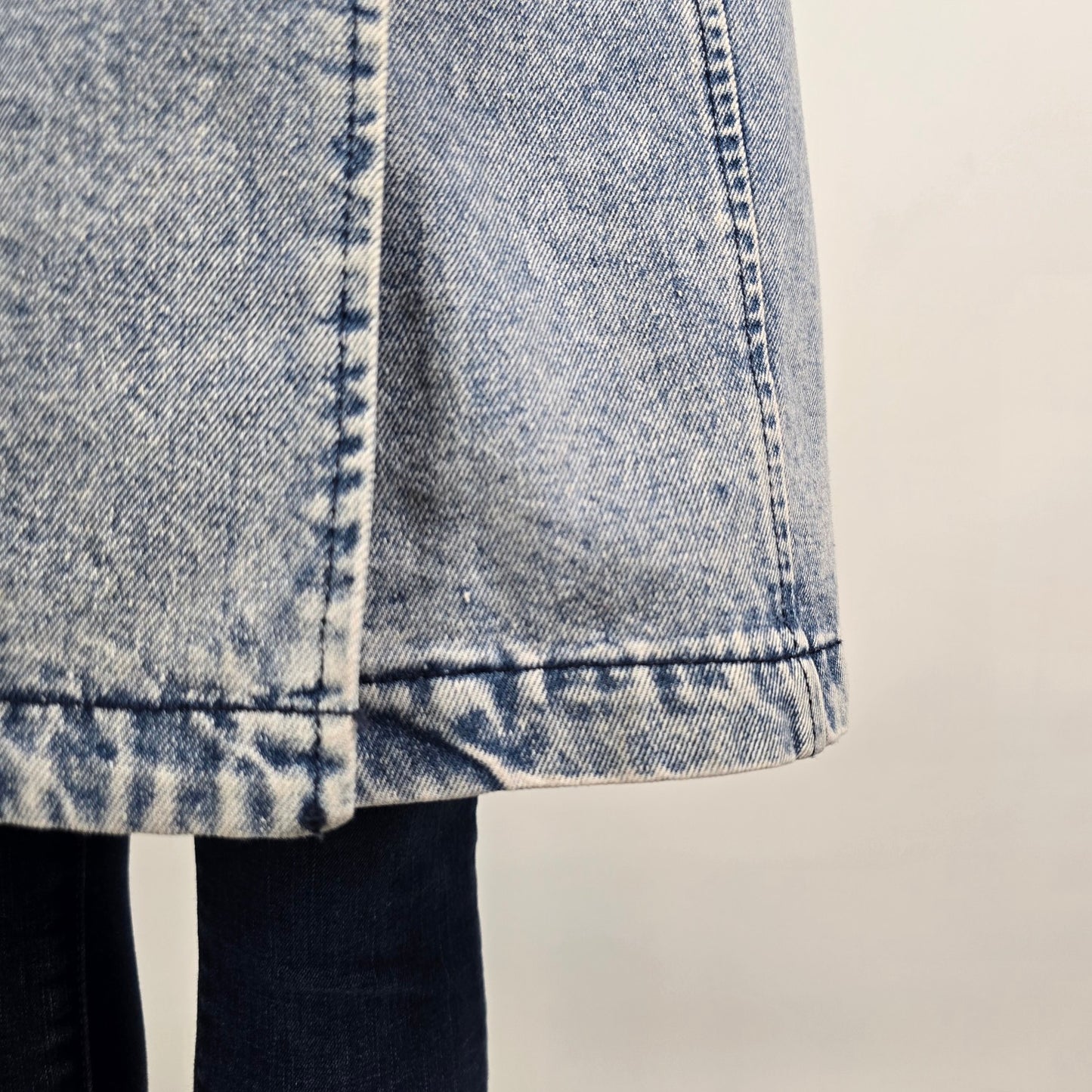 Vintage STOOSH Denim Trench Coat Size S Belted Double Breasted Long Jacket