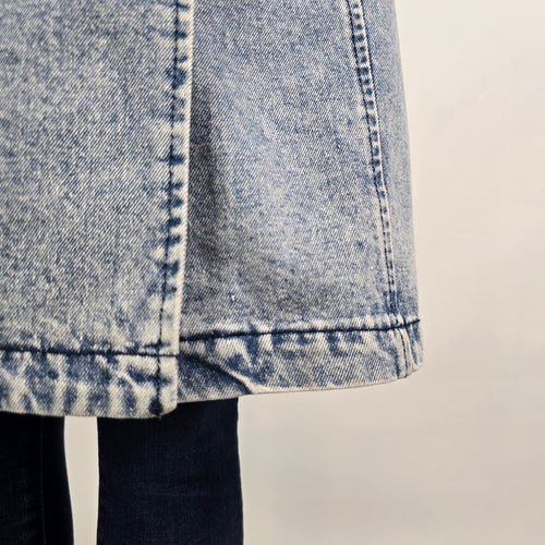 Vintage STOOSH Denim Trench Coat Size S Belted Double Breasted Long Jacket