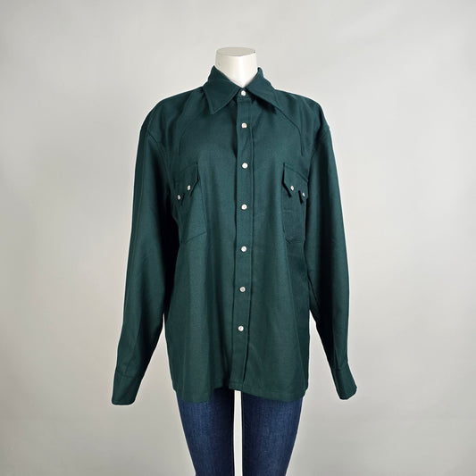 Calberta Western Pearl Snap Size L/XL Green Long Sleeve Vintage Canada Made