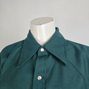 Calberta Western Pearl Snap Size L/XL Green Long Sleeve Vintage Canada Made