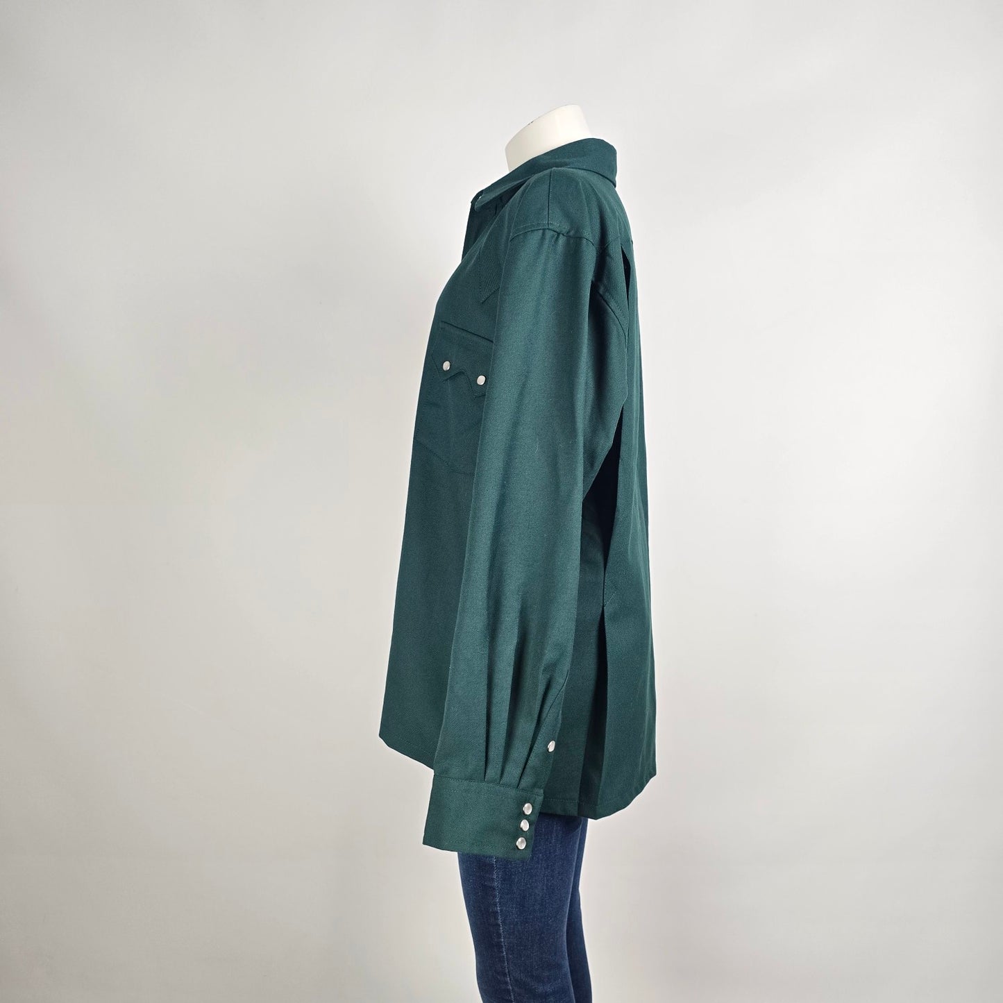 Calberta Western Pearl Snap Size L/XL Green Long Sleeve Vintage Canada Made