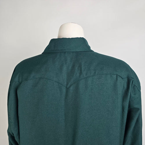 Calberta Western Pearl Snap Size L/XL Green Long Sleeve Vintage Canada Made