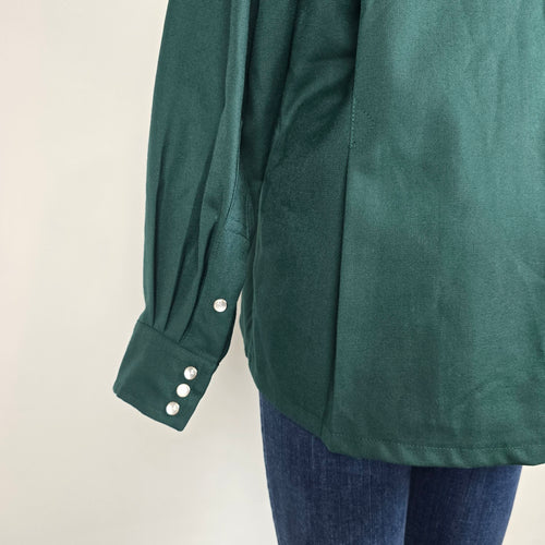 Calberta Western Pearl Snap Size L/XL Green Long Sleeve Vintage Canada Made