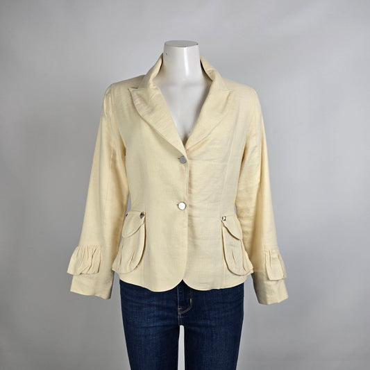 Fashion V.I.P Blazer Cream Linen Wool Jacket Size 8 Made in France Button Front
