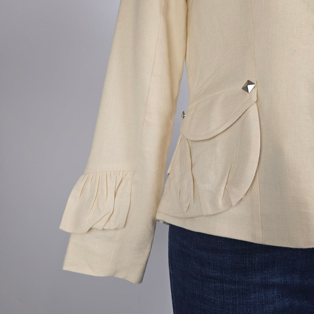 Fashion V.I.P Blazer Cream Linen Wool Jacket Size 8 Made in France Button Front