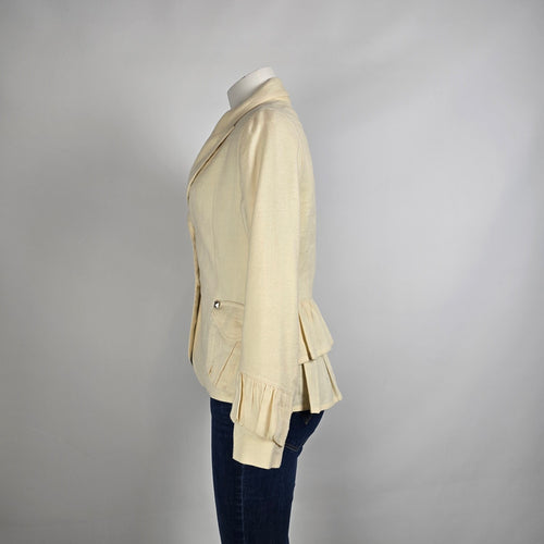 Fashion V.I.P Blazer Cream Linen Wool Jacket Size 8 Made in France Button Front