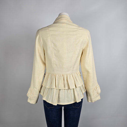 Fashion V.I.P Blazer Cream Linen Wool Jacket Size 8 Made in France Button Front