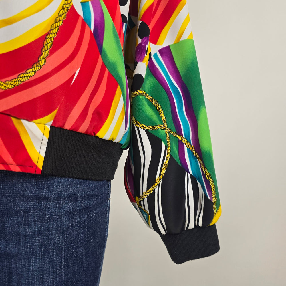 Vintage Colorful Bomber Jacket Size L Abstract Print Zip Up Retro Statement