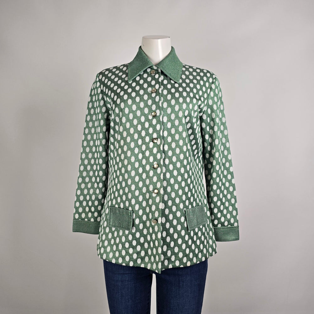 Vintage 70s Green Polka Dot Blazer Size M/L Jacket Button Front Retro Chic