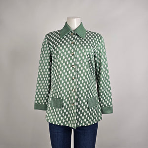 Vintage 70s Green Polka Dot Blazer Size M/L Jacket Button Front Retro Chic