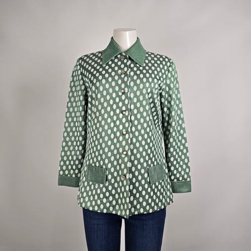 Vintage 70s Green Polka Dot Blazer Size M/L Jacket Button Front Retro Chic
