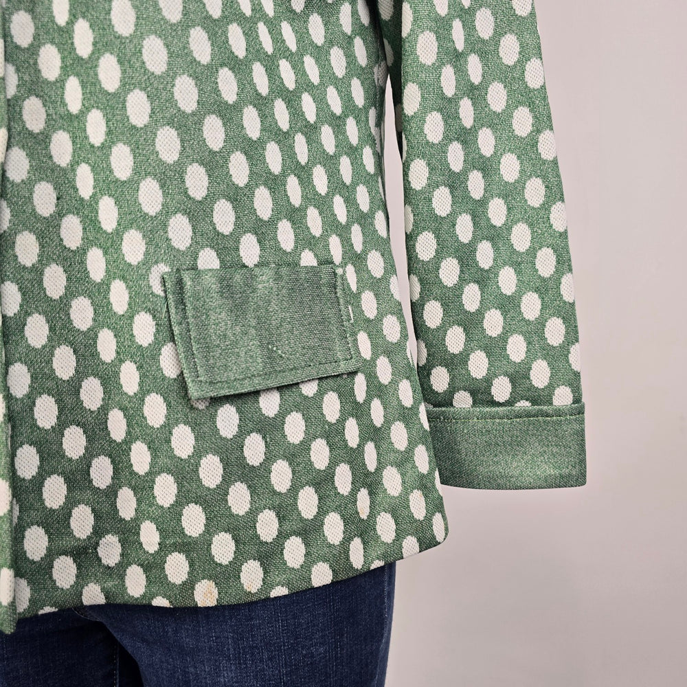 Vintage 70s Green Polka Dot Blazer Size M/L Jacket Button Front Retro Chic