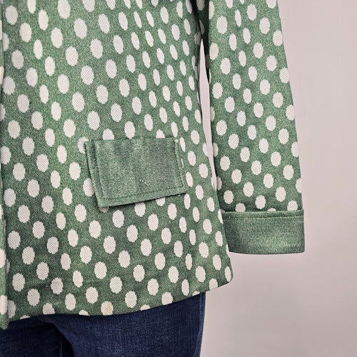 Vintage 70s Green Polka Dot Blazer Size M/L Jacket Button Front Retro Chic