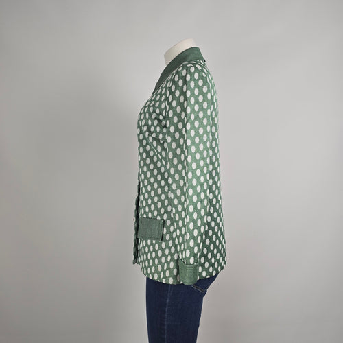Vintage 70s Green Polka Dot Blazer Size M/L Jacket Button Front Retro Chic