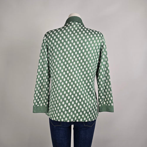 Vintage 70s Green Polka Dot Blazer Size M/L Jacket Button Front Retro Chic