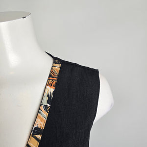 Vintage 90s Black Vest Artsy Print Size M/L Zip Front City Girl Nancy Bolen
