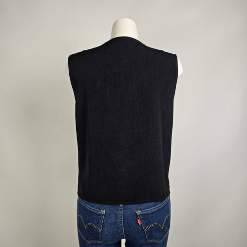 Vintage 90s Black Vest Artsy Print Size M/L Zip Front City Girl Nancy Bolen
