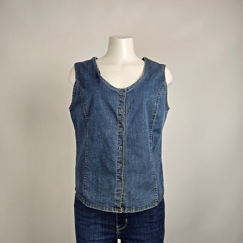 Vintage Y2k Cotton Ginny Denim Vest Size M Snap Front Stretch Jean Top 90s